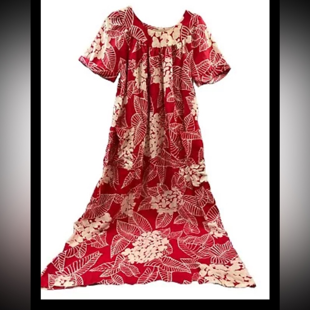 At home wear by sears VINTAGE house gown night gown red floral Hawaiian size S